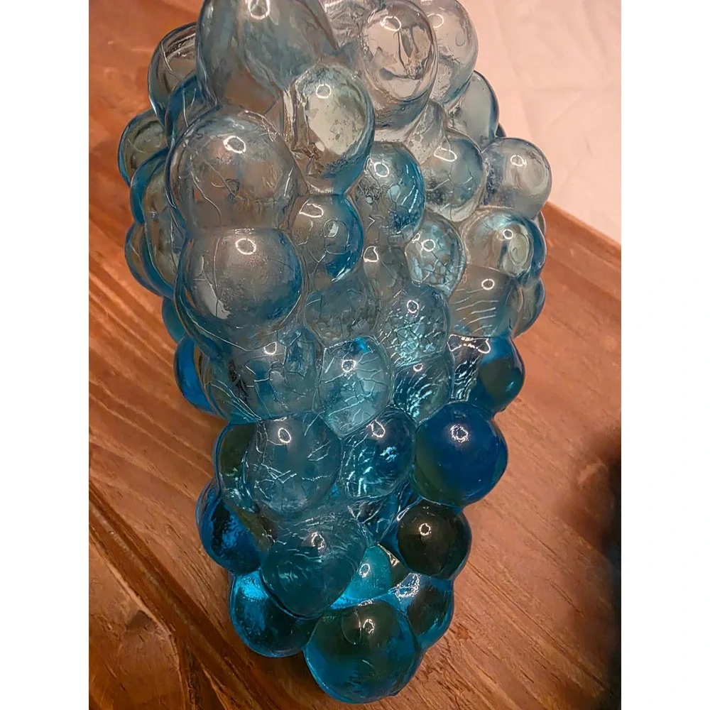 Vintage Blue Glass Grape Cluster Bottles Set of 2 Decanters Aqua Cobalt Stopper - Picture 5 of 9